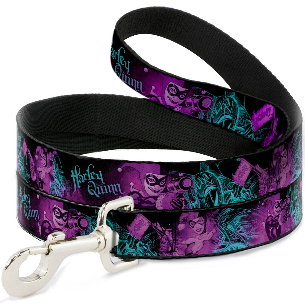 Dog Leash - HARLEY QUINN Pow & Aiming Poses/Joker Sketch Black/Turquoise/Fuchsia 