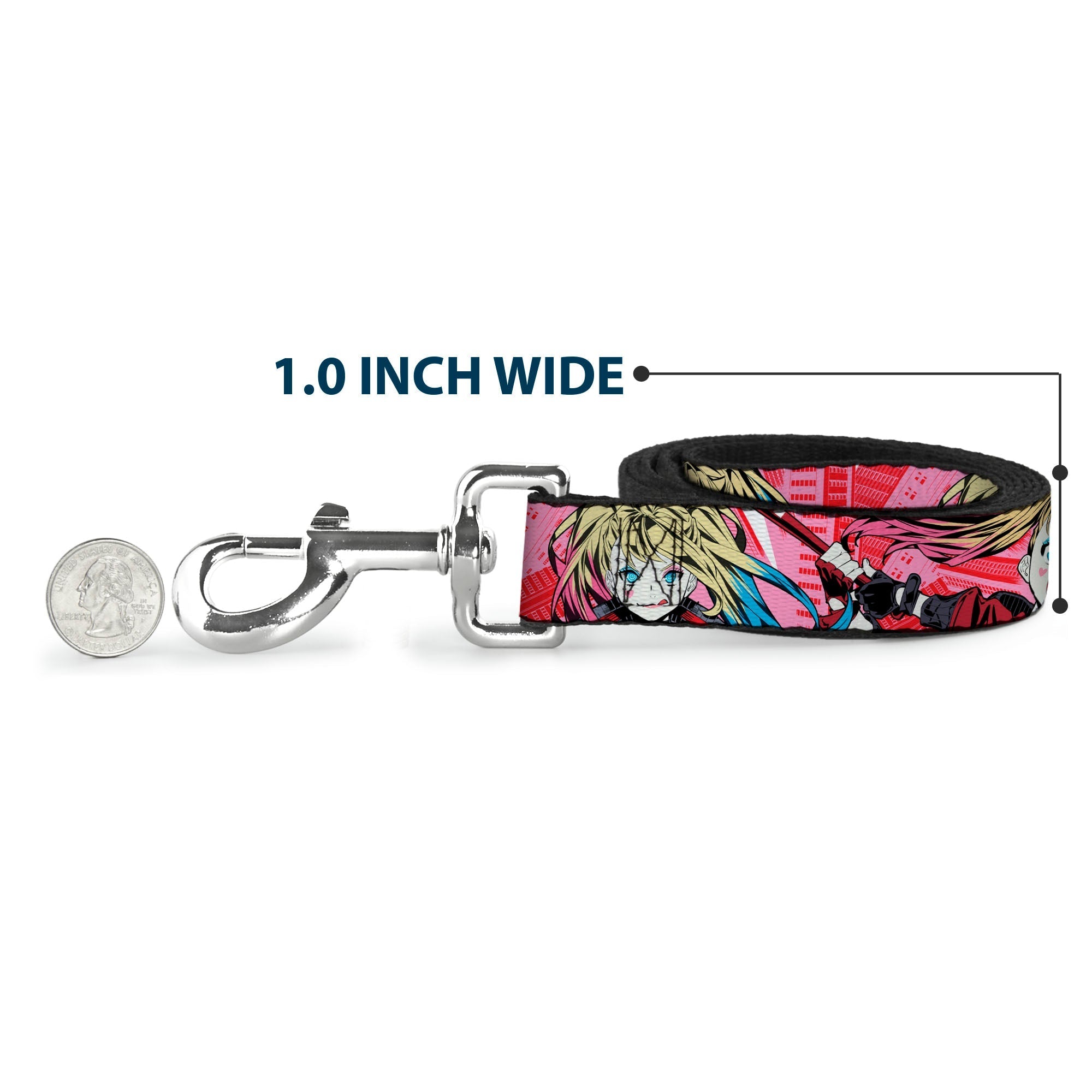 Dog Leash - Harley Quinn Puddin Poses Anime Graphics Pink/Red