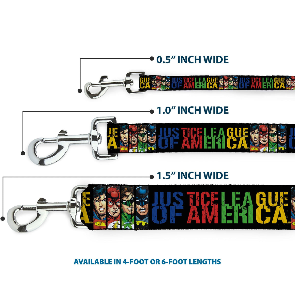 Dog Leash - JUSTICE LEAGUE OF AMERICA w/Superhero Blocks Black/Multi Color 