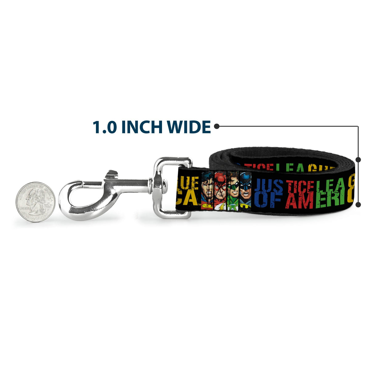 Dog Leash - JUSTICE LEAGUE OF AMERICA w/Superhero Blocks Black/Multi Color 