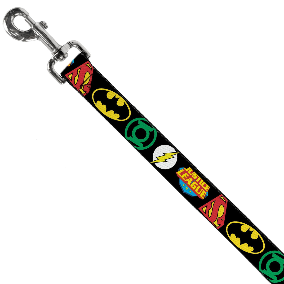 Dog Leash - Justice League Superhero Logos CLOSE-UP Black 
