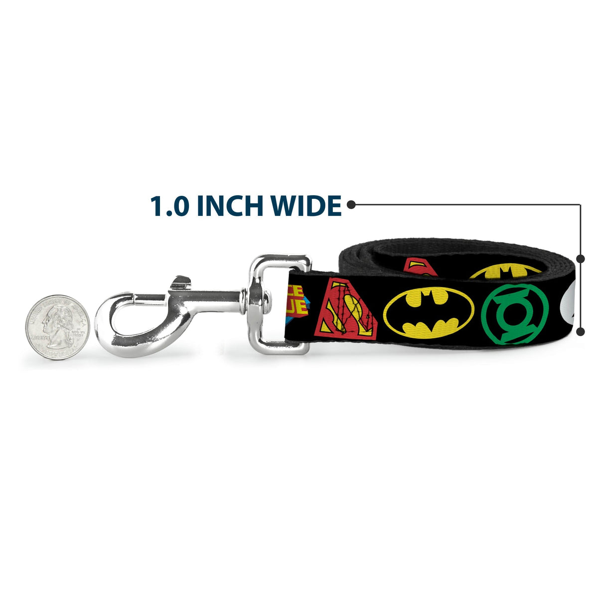 Dog Leash - Justice League Superhero Logos CLOSE-UP Black 