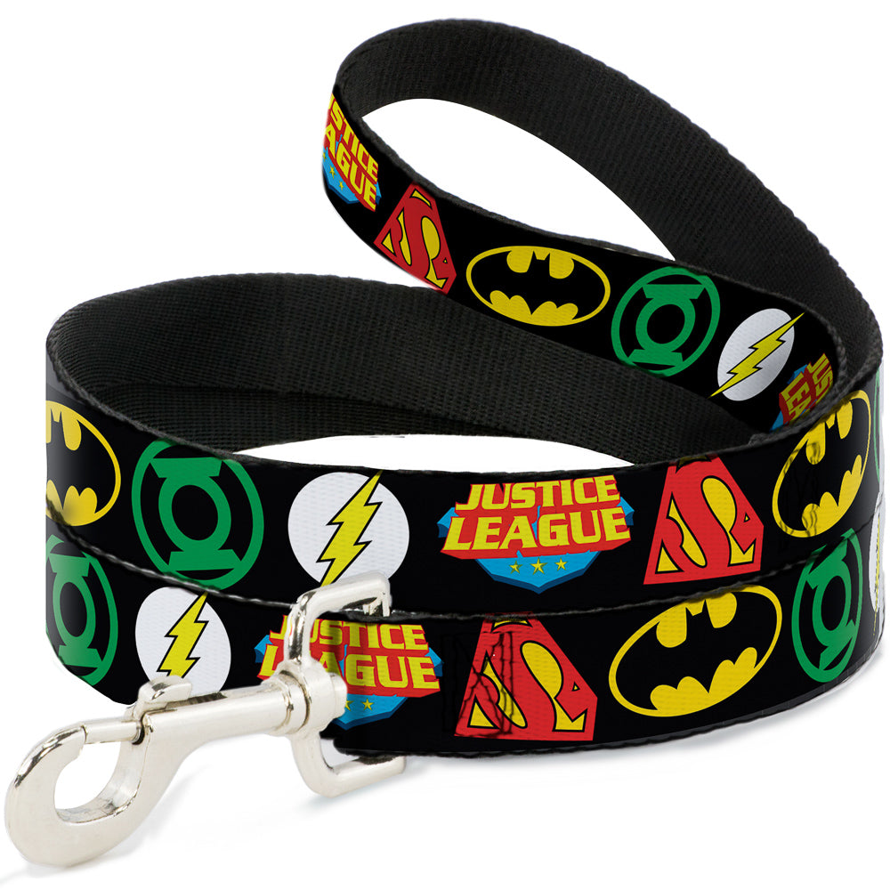 Dog Leash - Justice League Superhero Logos CLOSE-UP Black 