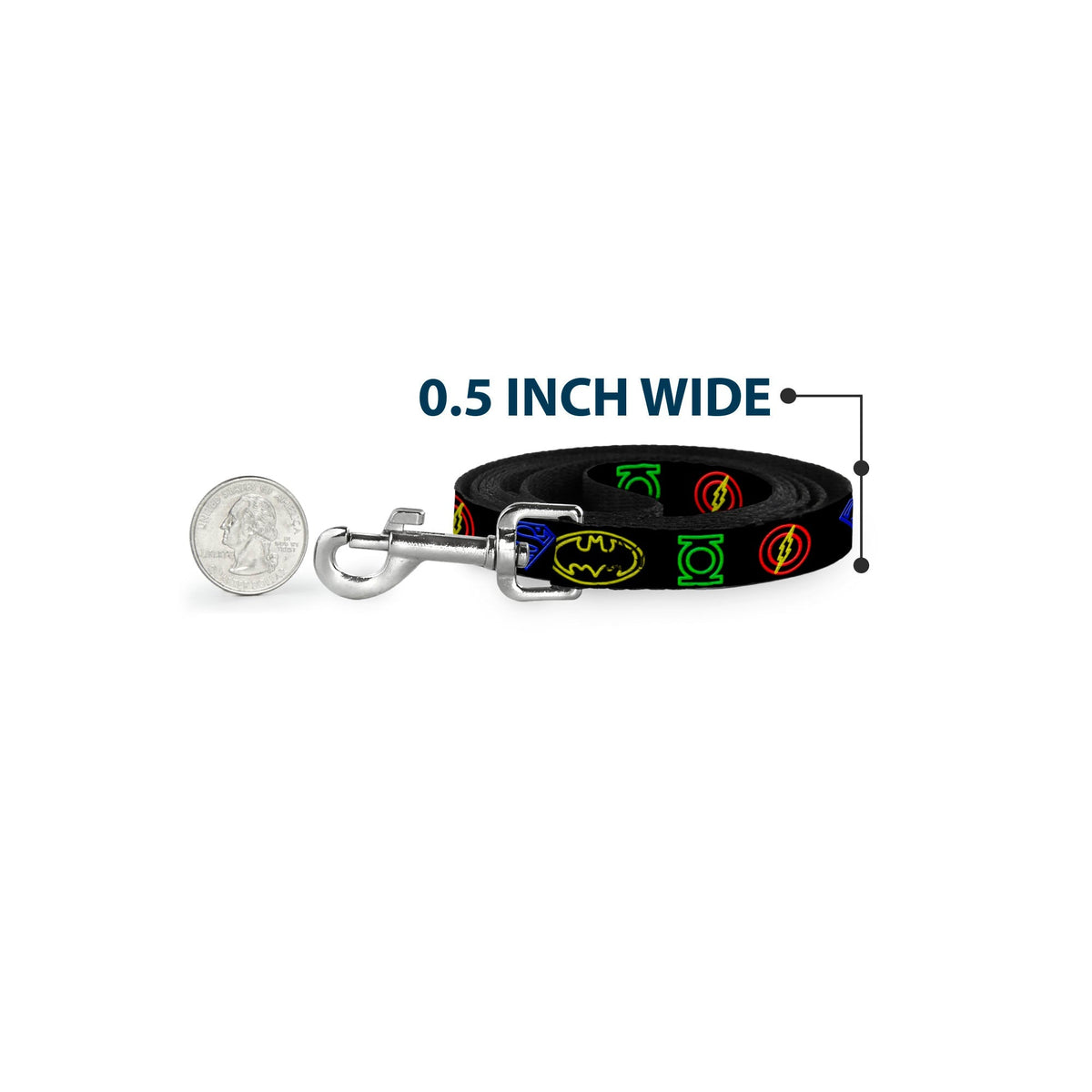Dog Leash - Justice League Electric Logos Black/Multi Neon 