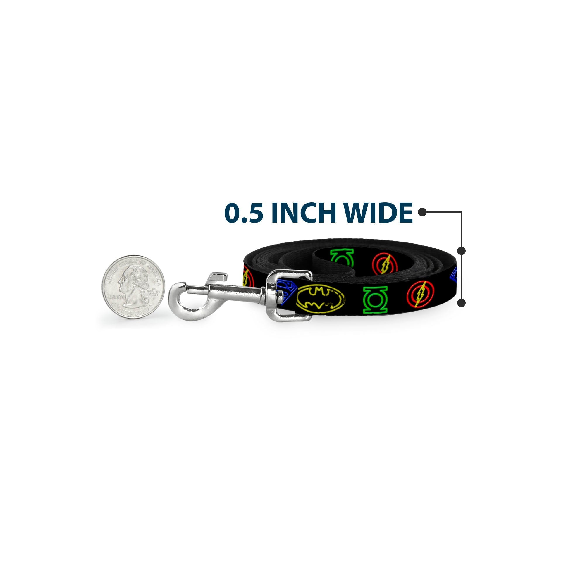 Dog Leash - Justice League Electric Logos Black/Multi Neon 