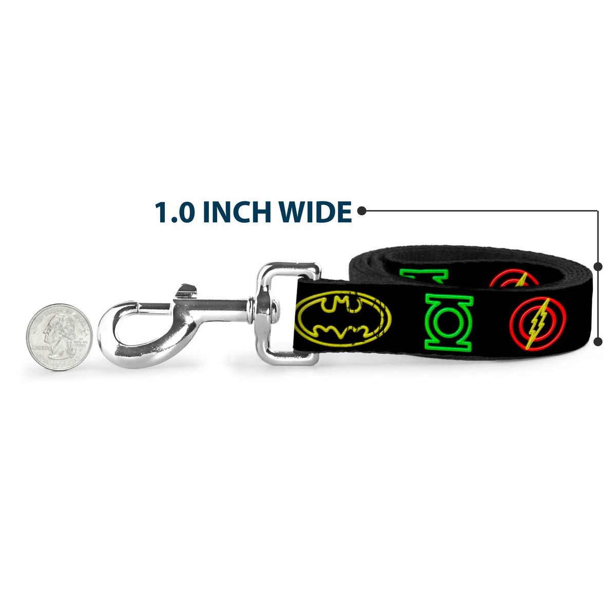 Dog Leash - Justice League Electric Logos Black/Multi Neon 