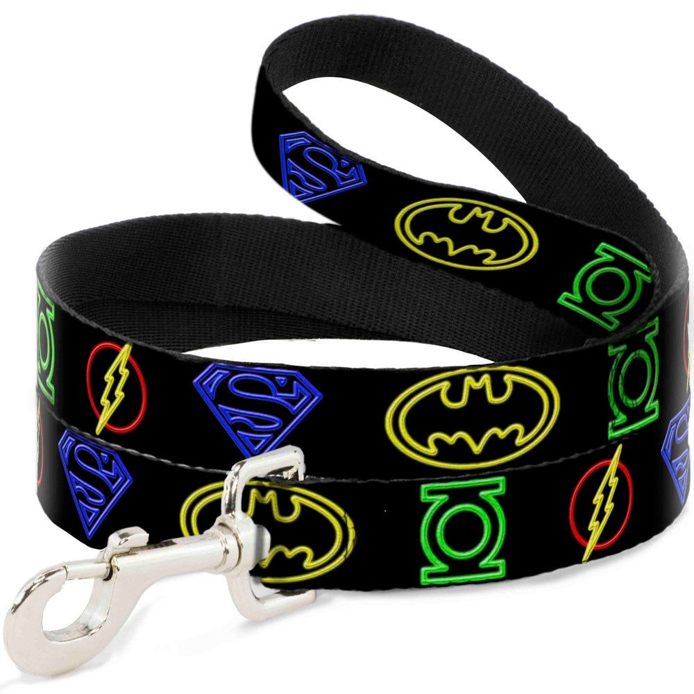 Dog Leash - Justice League Electric Logos Black/Multi Neon 