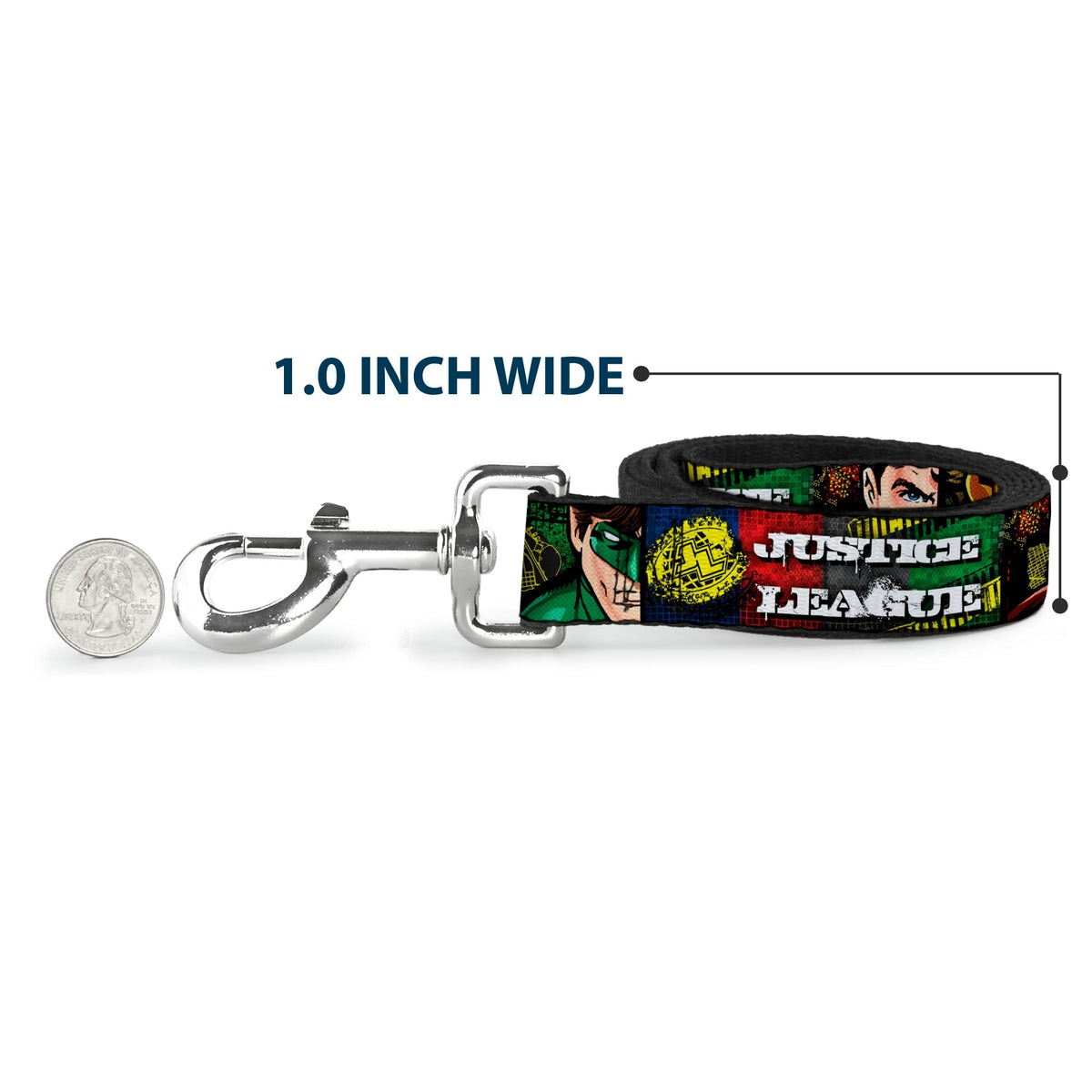 Dog Leash - JUSTICE LEAGUE Logo/4-Superhero Panels Pop Art 
