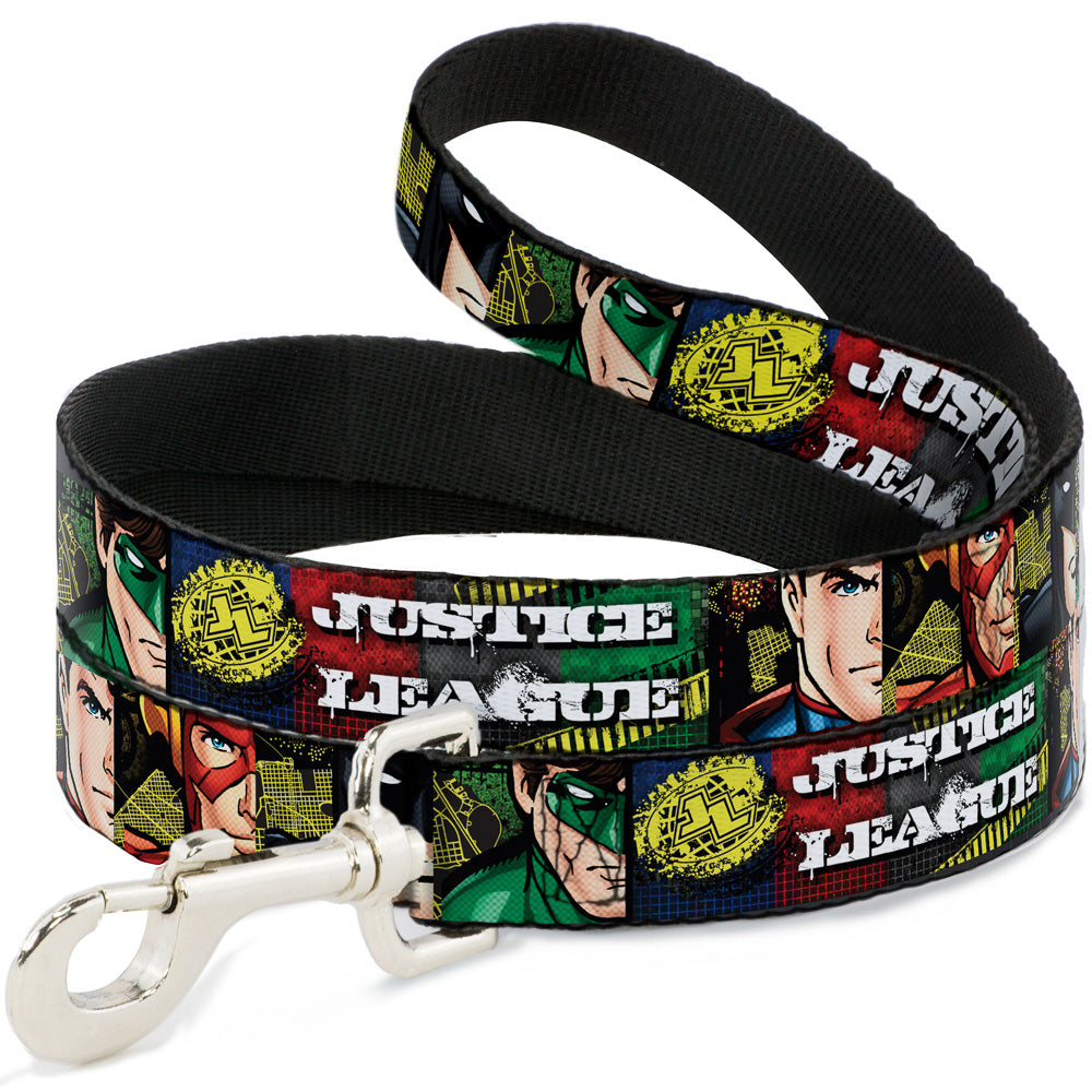 Dog Leash - JUSTICE LEAGUE Logo/4-Superhero Panels Pop Art 