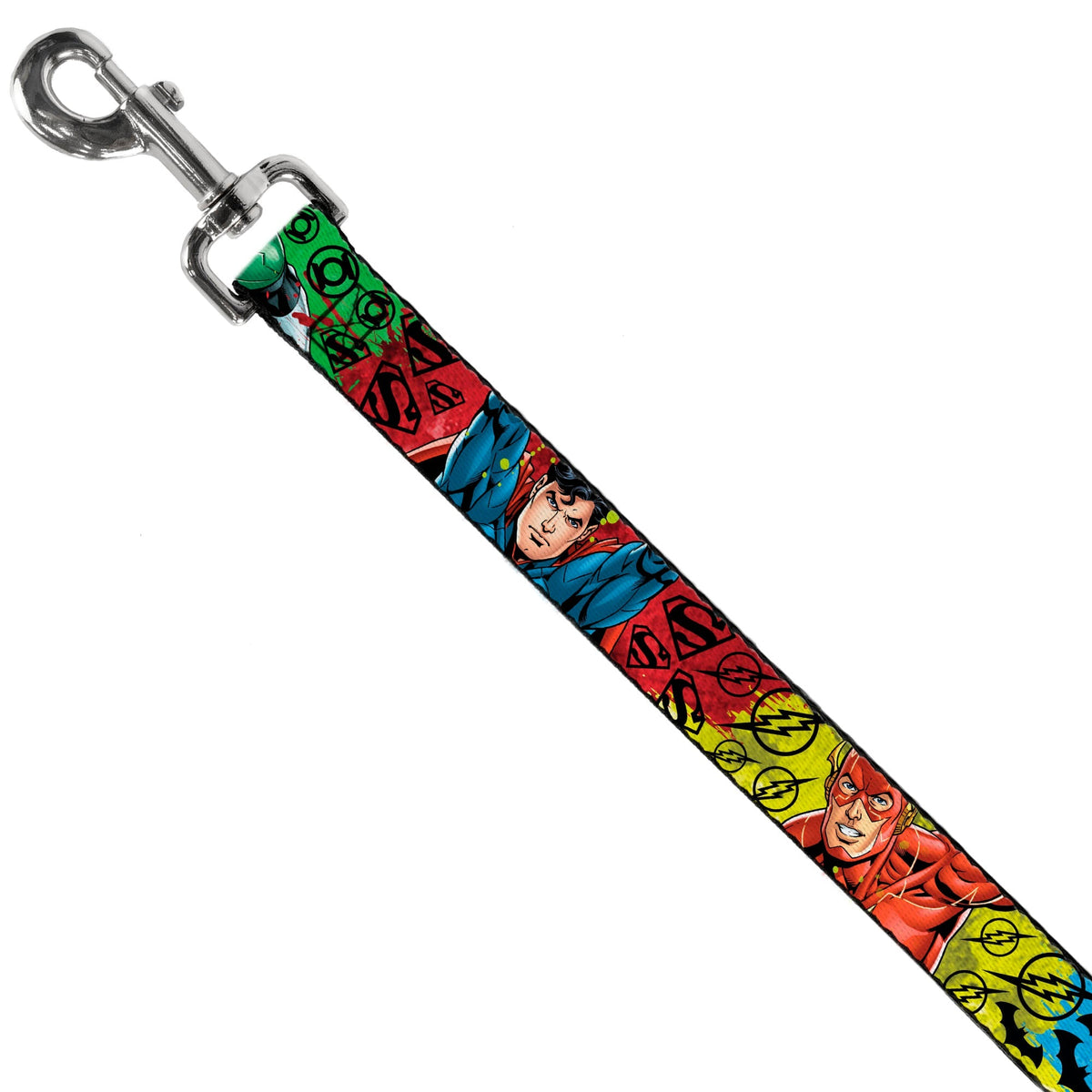 Dog Leash - Justice League New 52 4-Superhero Poses/Scattered Logos Multi Color/Black 