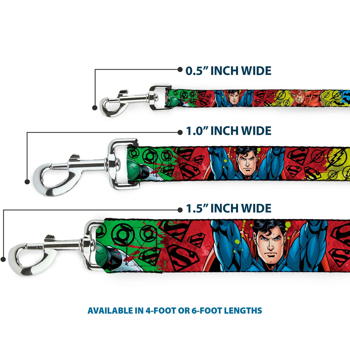 Dog Leash - Justice League New 52 4-Superhero Poses/Scattered Logos Multi Color/Black 