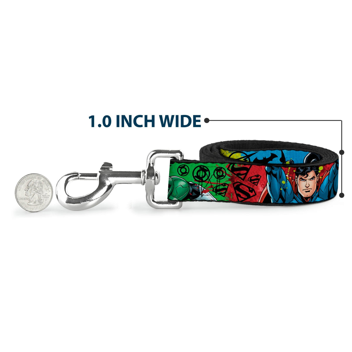 Dog Leash - Justice League New 52 4-Superhero Poses/Scattered Logos Multi Color/Black 