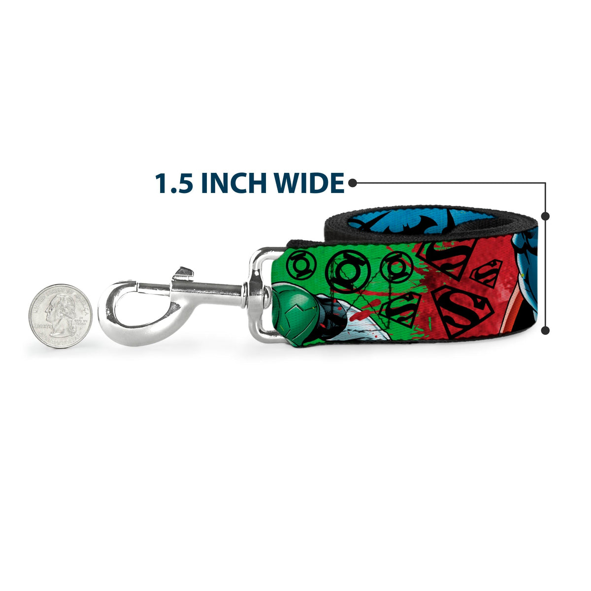 Dog Leash - Justice League New 52 4-Superhero Poses/Scattered Logos Multi Color/Black 