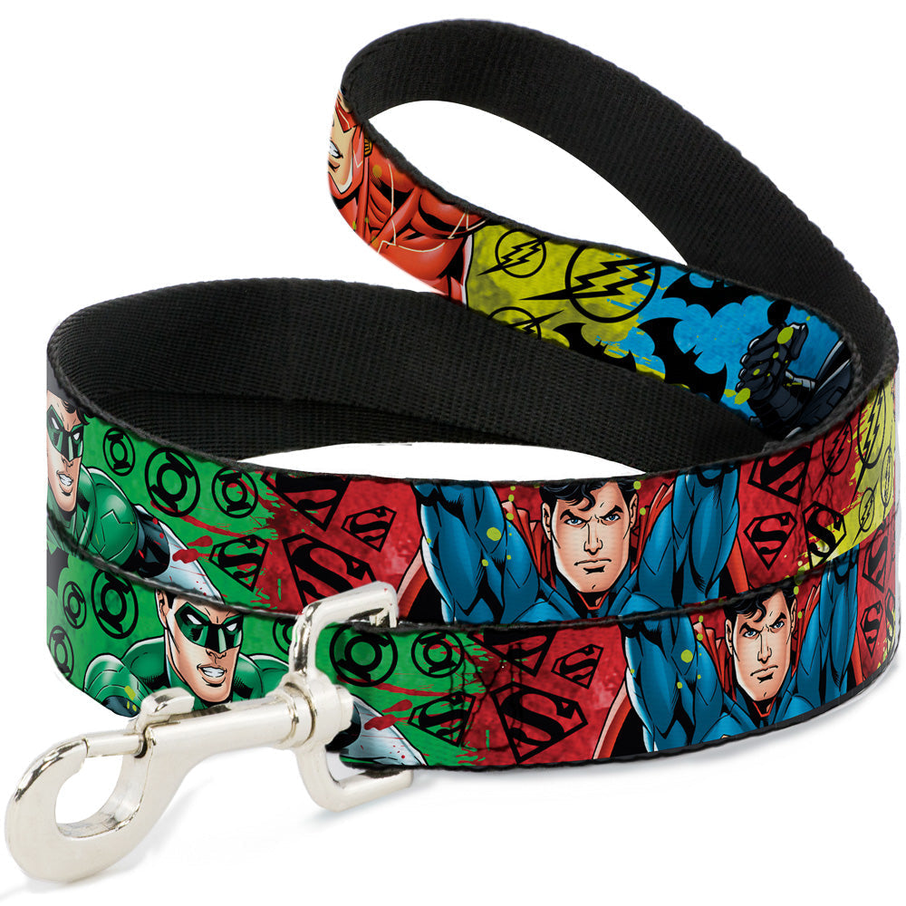 Dog Leash - Justice League New 52 4-Superhero Poses/Scattered Logos Multi Color/Black 