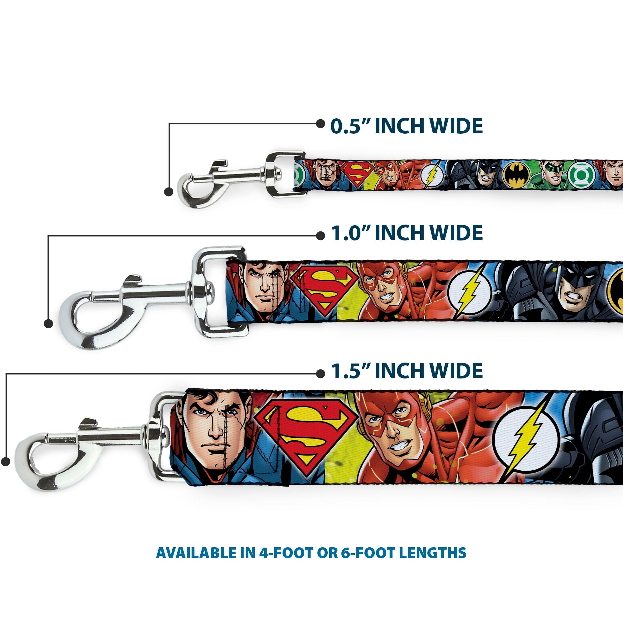 Dog Leash - Justice League 4-Superhero CLOSE-UP Poses/Logos - HT Animal Supply