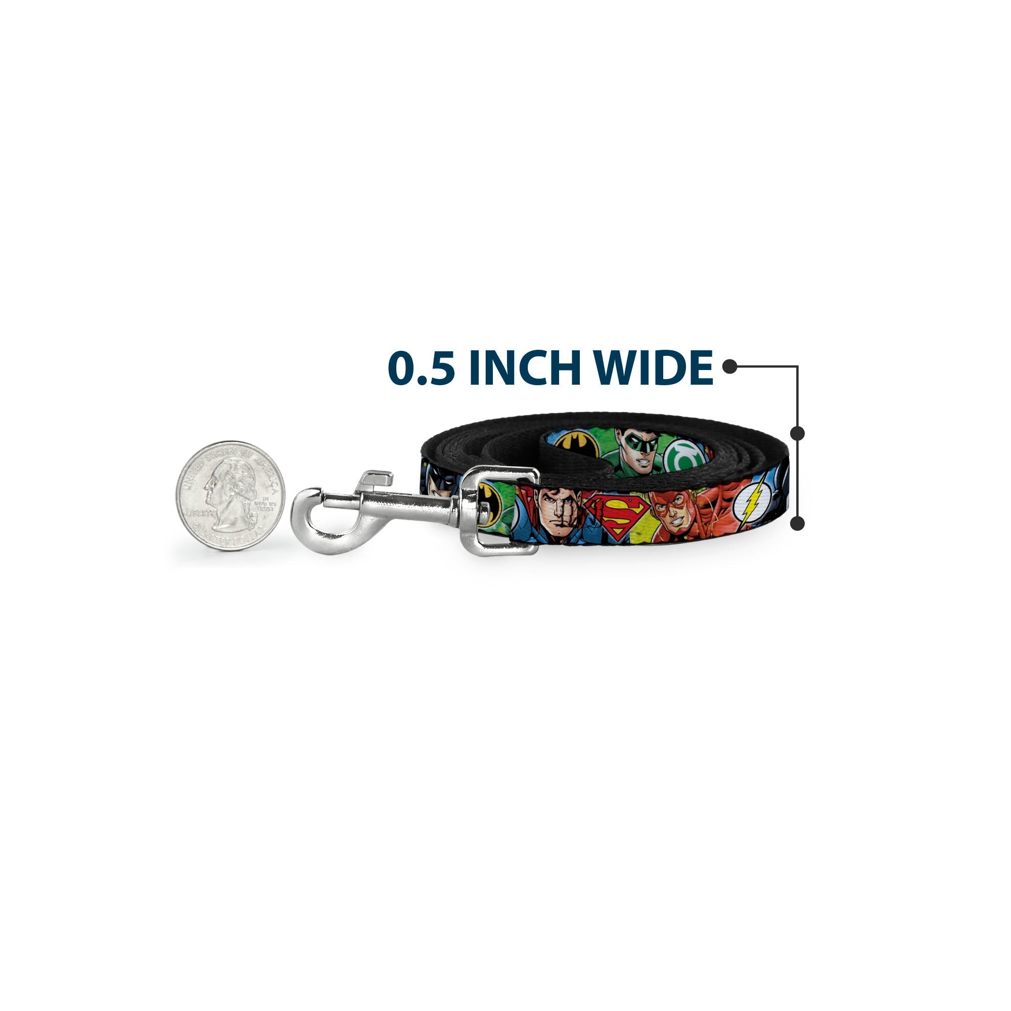 Dog Leash - Justice League 4-Superhero CLOSE-UP Poses/Logos - HT Animal Supply