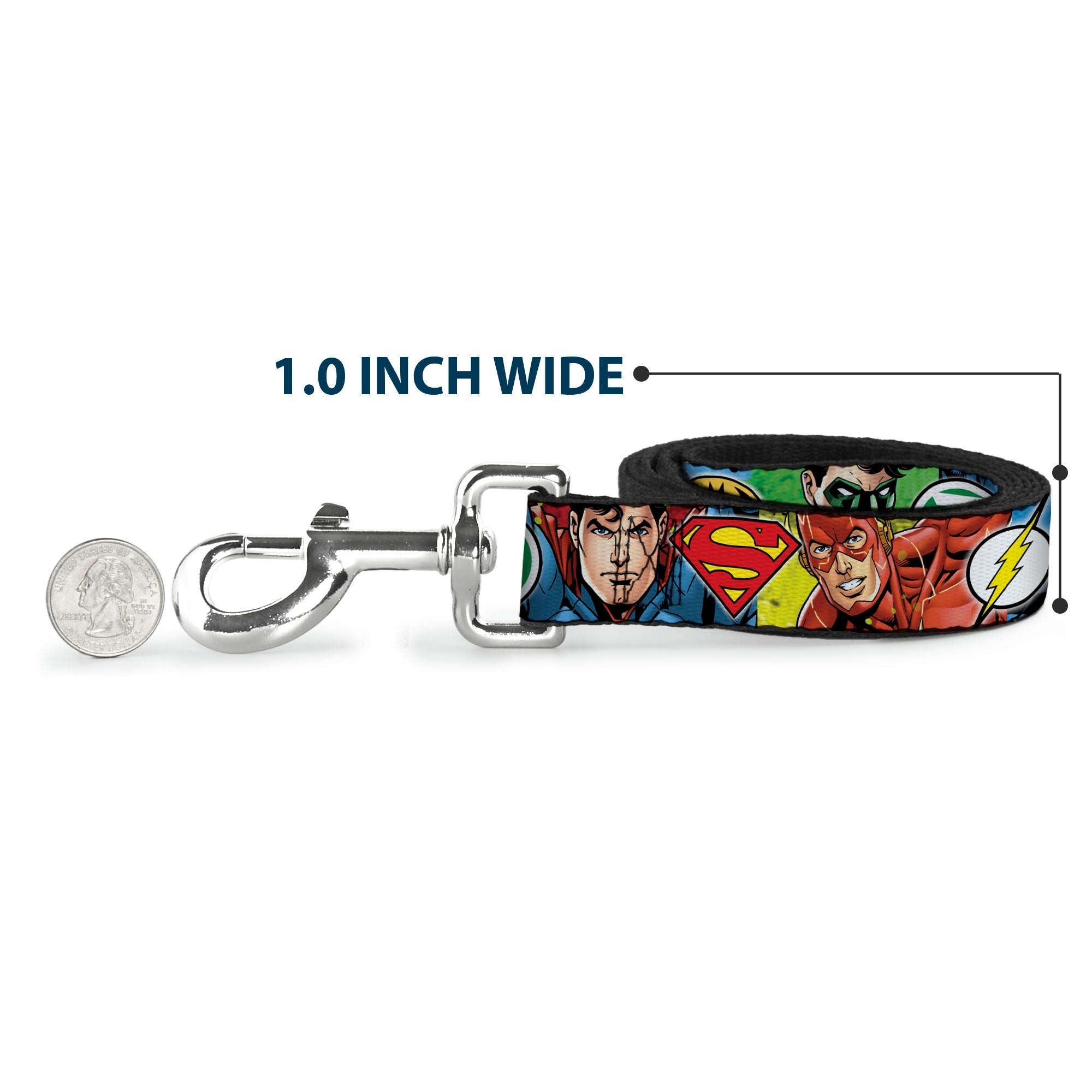 Dog Leash - Justice League 4-Superhero CLOSE-UP Poses/Logos - HT Animal Supply