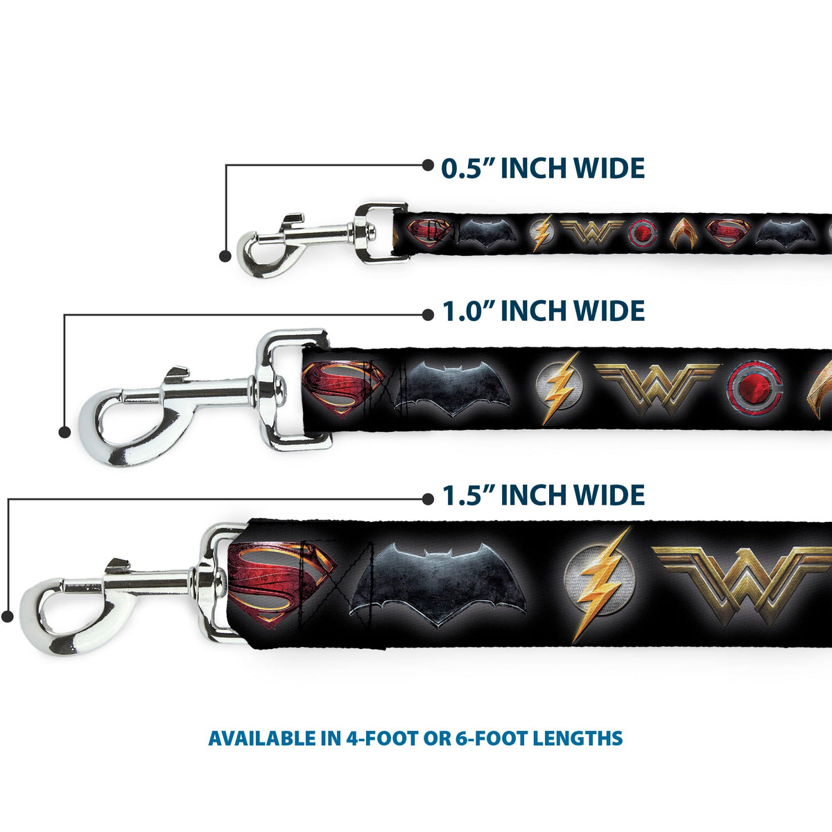 Dog Leash - Justice League 2017 6-Superhero Icons Black - HT Animal Supply