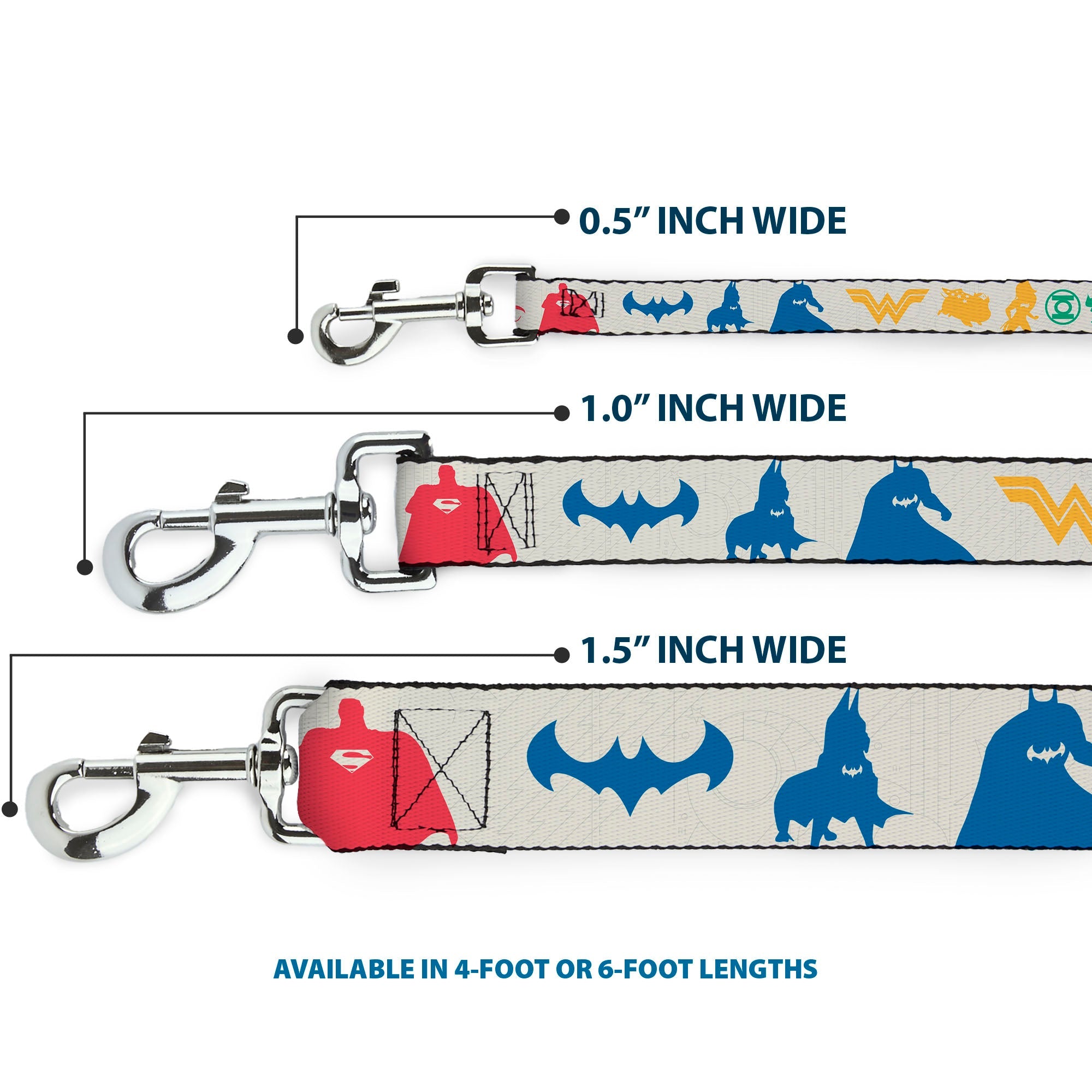 Dog Leash - DC League of Super-Pets Superhero with Pets and Logos Silhouette White/Multi Color - HT Animal Supply