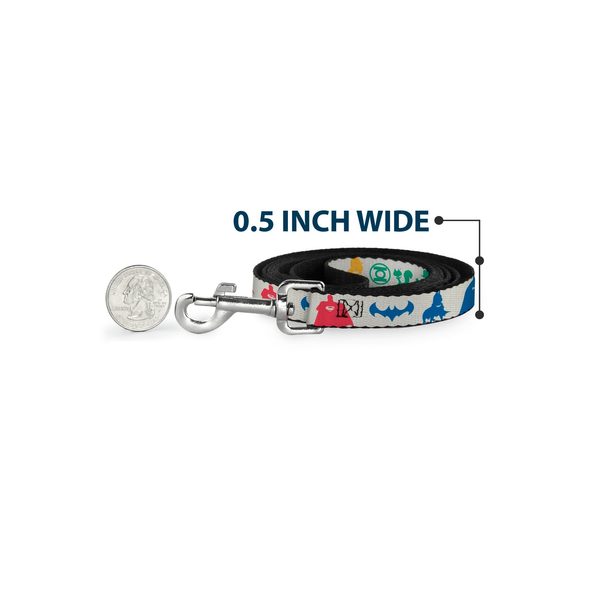 Dog Leash - DC League of Super-Pets Superhero with Pets and Logos Silhouette White/Multi Color - HT Animal Supply