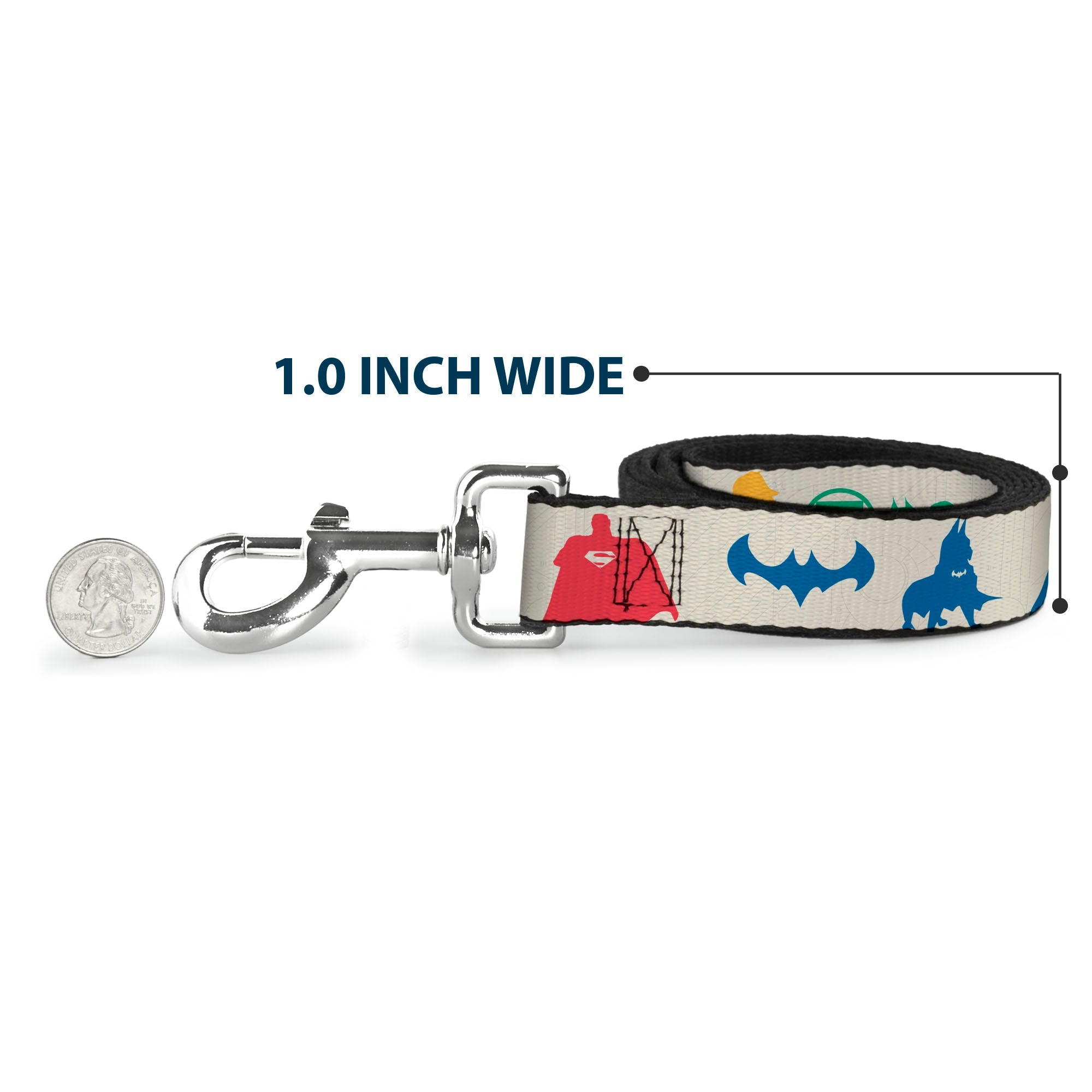 Dog Leash - DC League of Super-Pets Superhero with Pets and Logos Silhouette White/Multi Color - HT Animal Supply