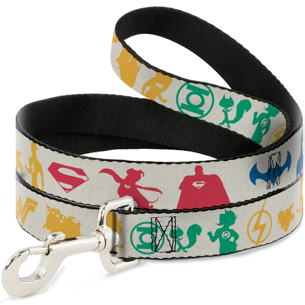 Dog Leash - DC League of Super-Pets Superhero with Pets and Logos Silhouette White/Multi Color - HT Animal Supply