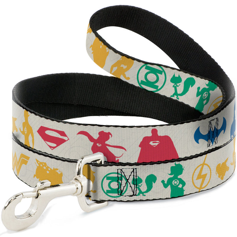 Dog Leash - DC League of Super-Pets Superhero with Pets and Logos Silhouette White/Multi Color - HT Animal Supply