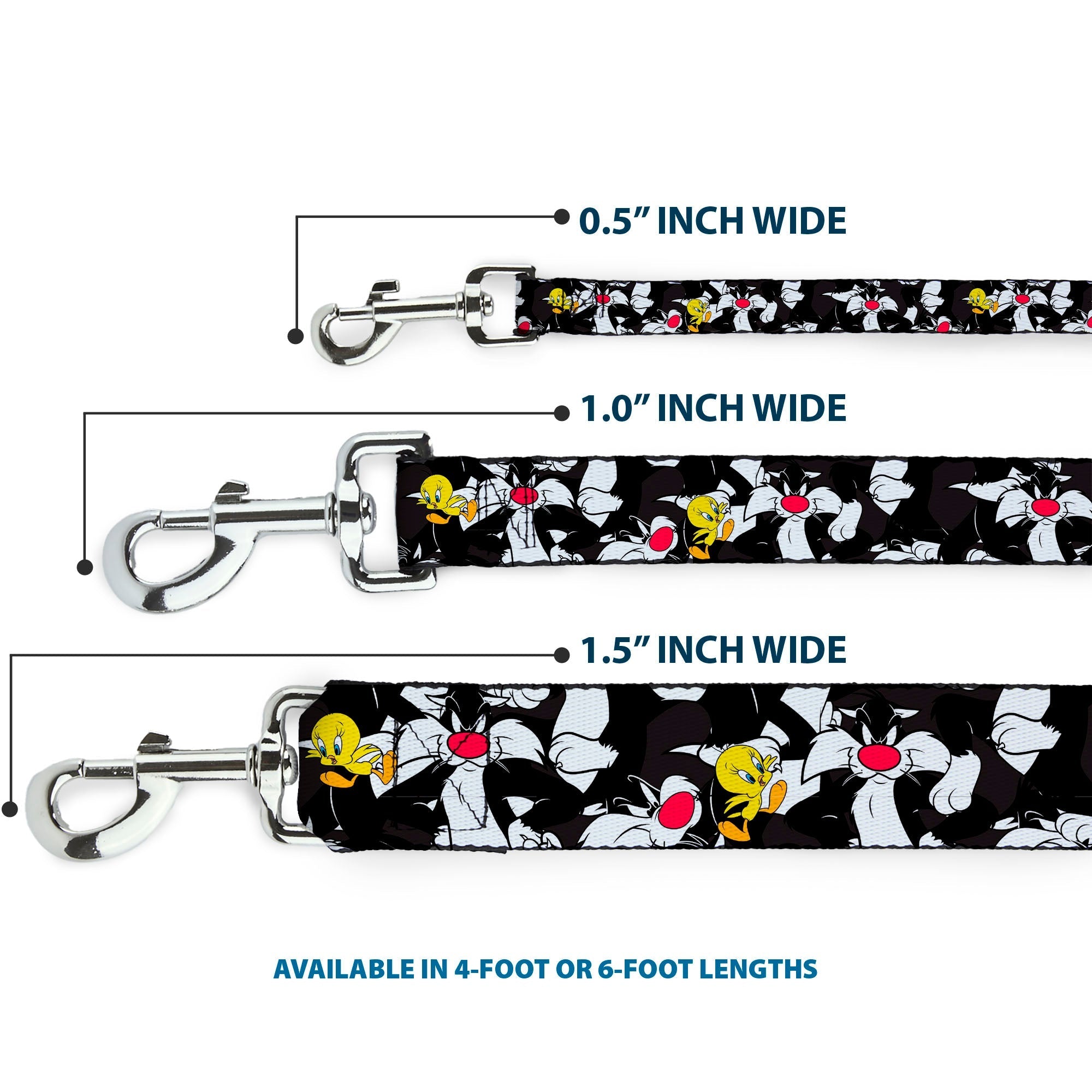 Dog Leash - Sylvester and Tweety Poses Scattered Charcoal 