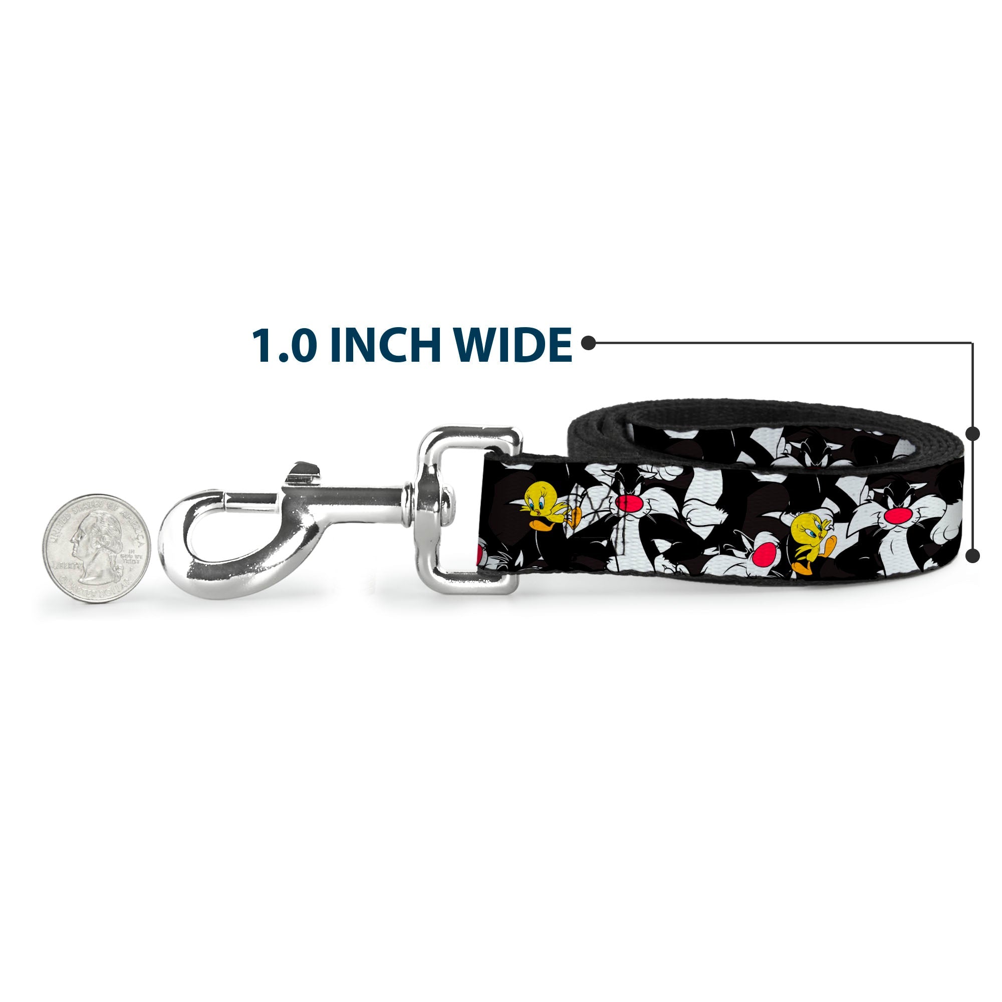 Dog Leash - Sylvester and Tweety Poses Scattered Charcoal 