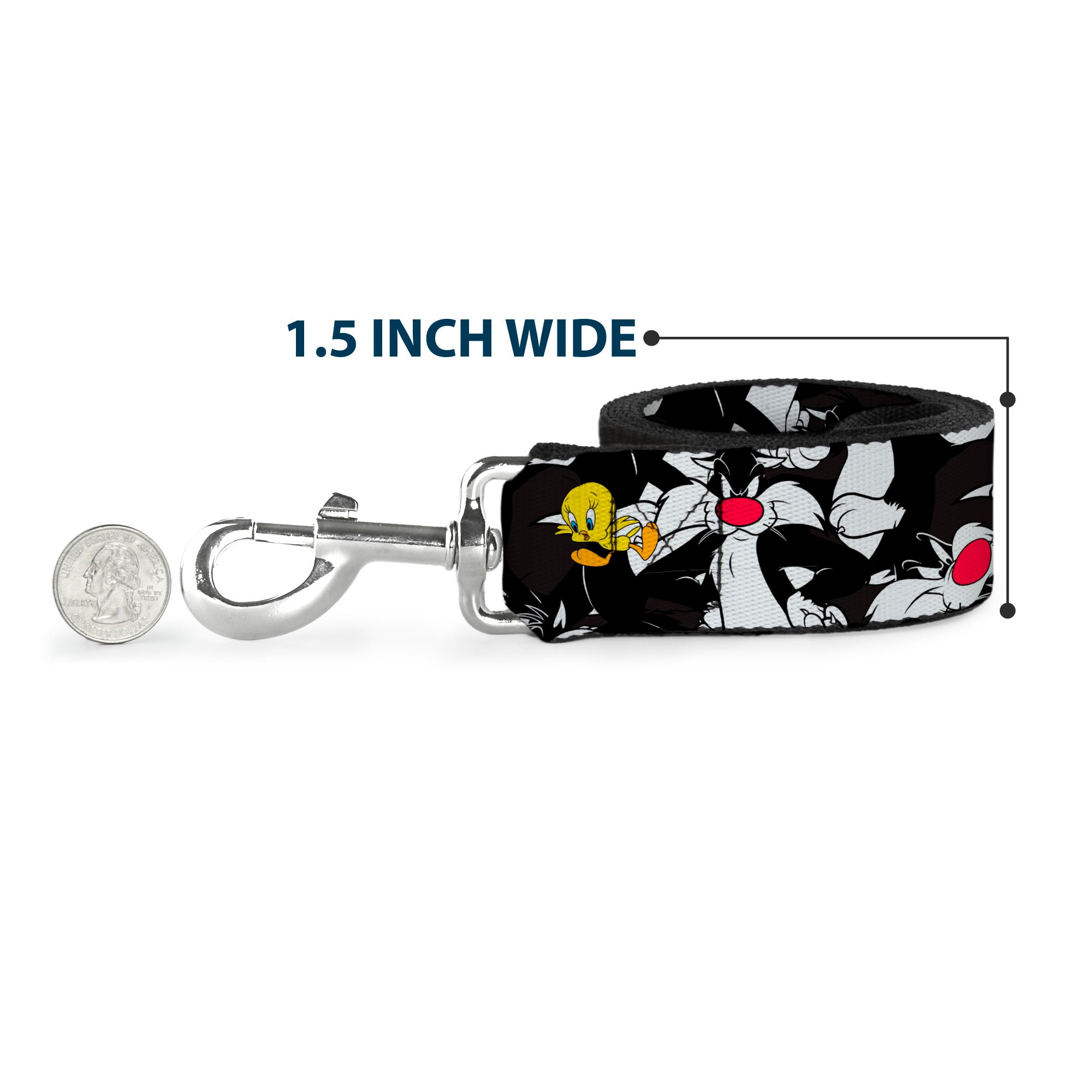 Dog Leash - Sylvester and Tweety Poses Scattered Charcoal 