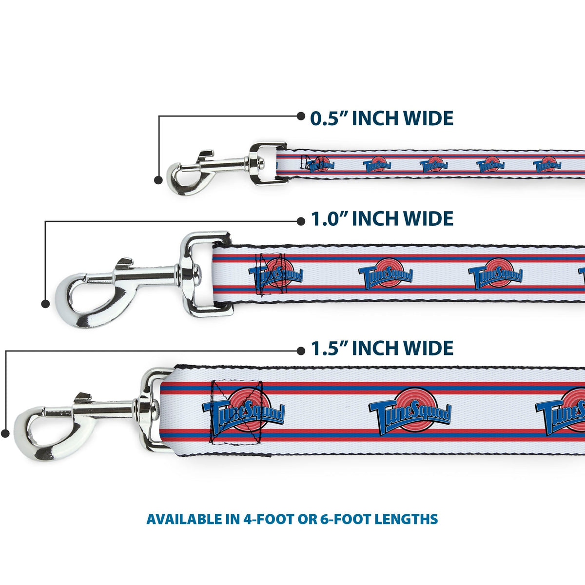 Dog Leash - Space Jam TUNE SQUAD Logo Stripe White/Red/Blue 