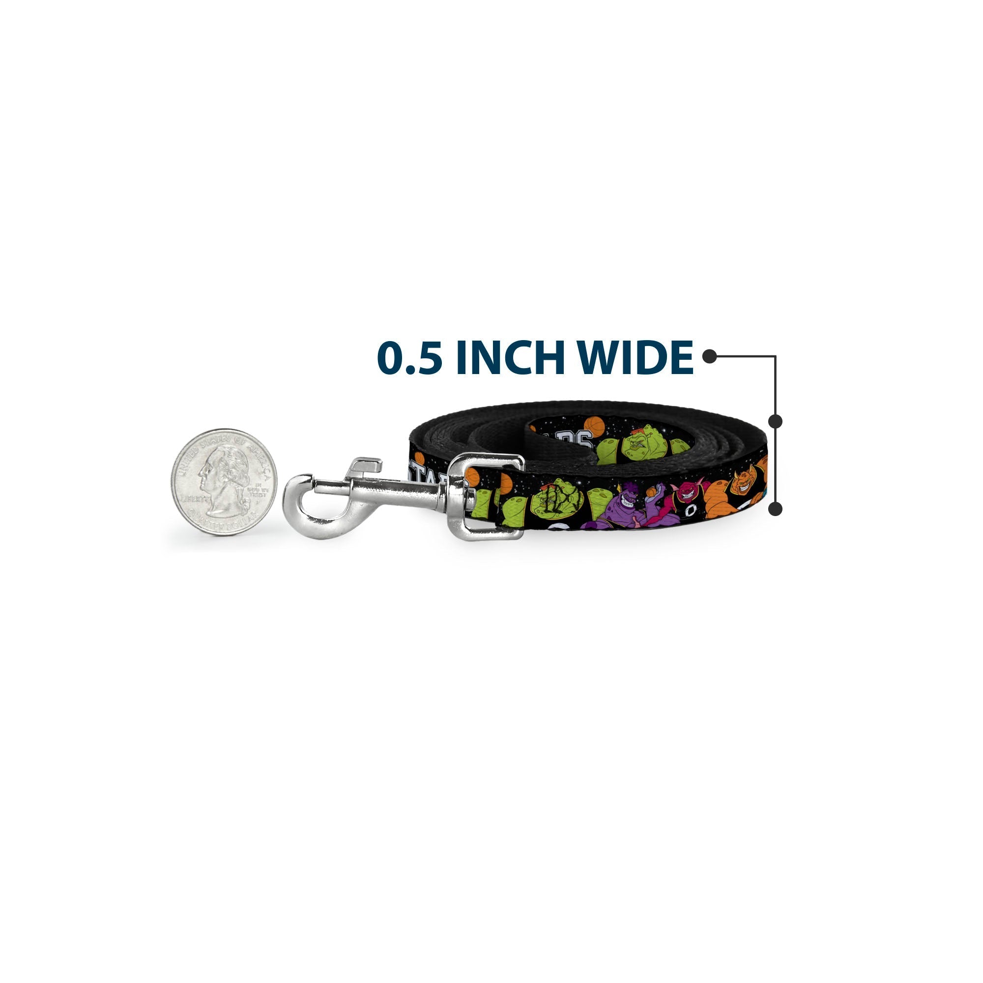 Dog Leash - Space Jam MONSTARS 5-Player Group Pose/Basketballs Galaxy Black/White