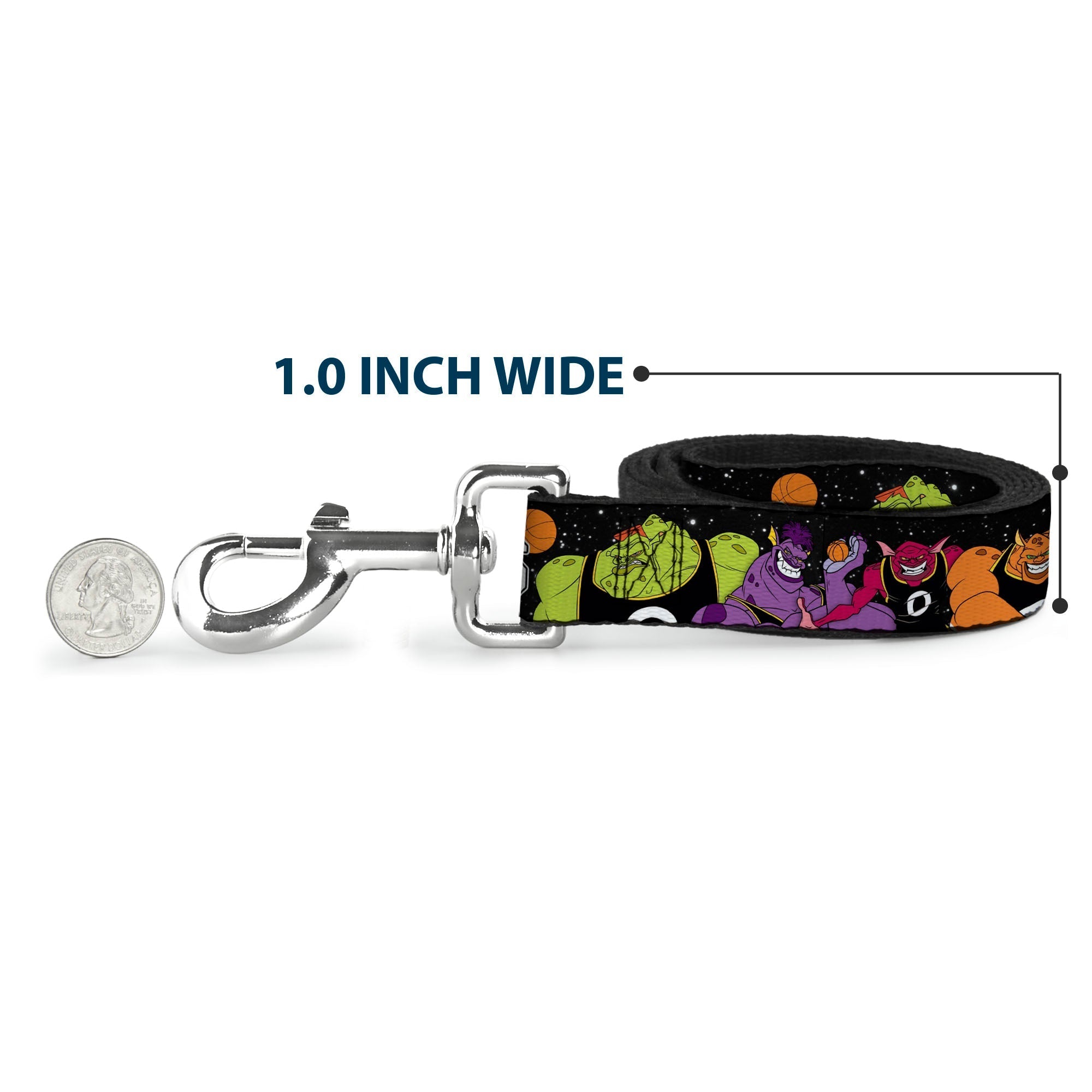 Dog Leash - Space Jam MONSTARS 5-Player Group Pose/Basketballs Galaxy Black/White