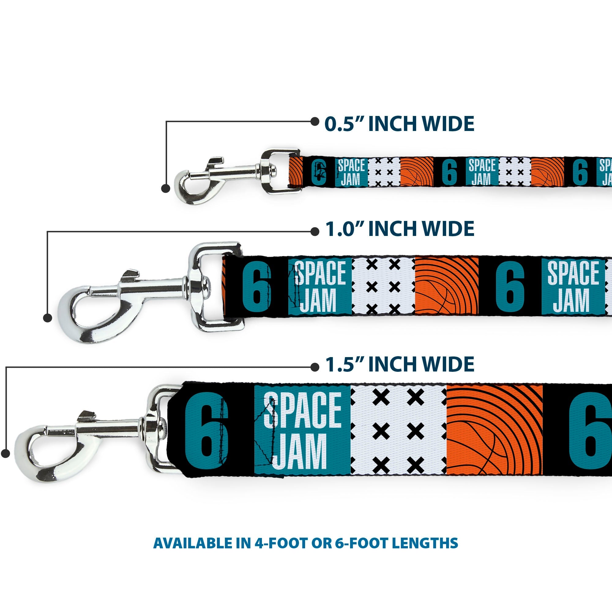 Dog Leash - SPACE JAM Number 6 Blocks Black/Turquoise/White/Red - HT Animal Supply