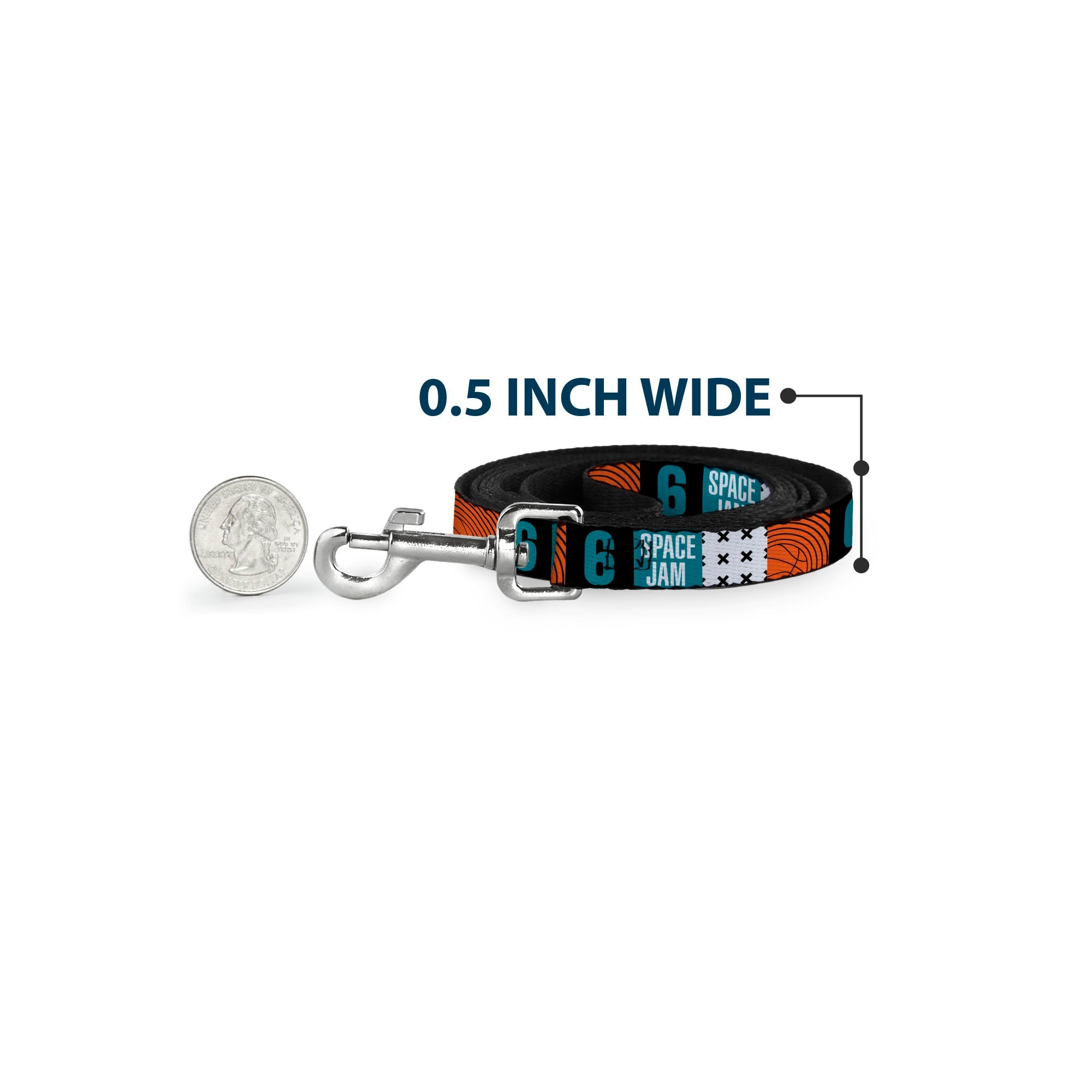 Dog Leash - SPACE JAM Number 6 Blocks Black/Turquoise/White/Red - HT Animal Supply