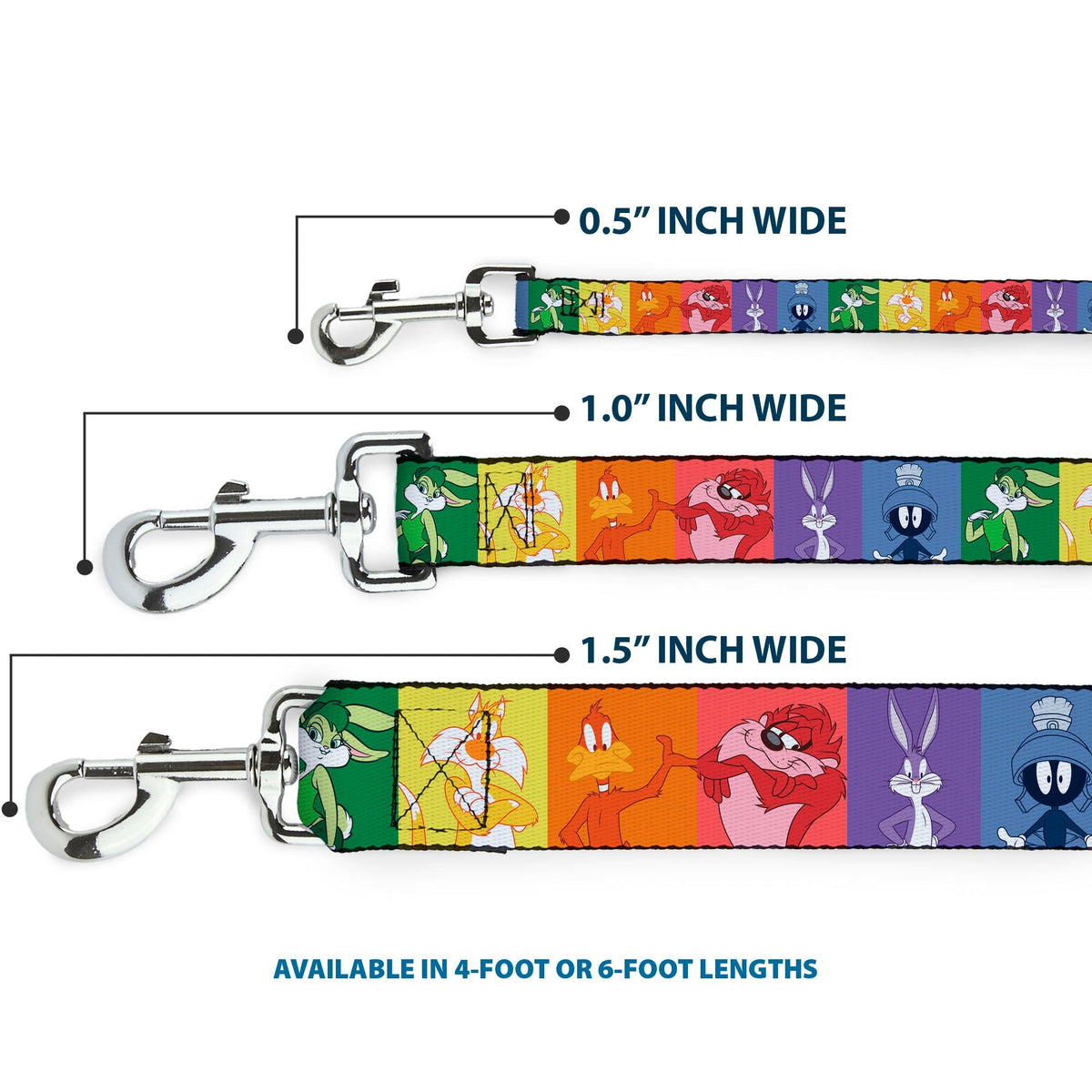 Dog Leash - Looney Tunes 6-Character Pose Pride Blocks Multi Color