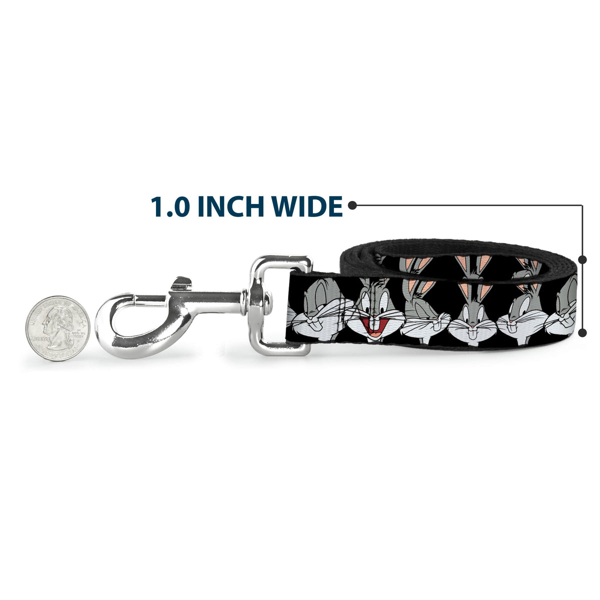 Dog Leash - Bugs Bunny CLOSE-UP Expressions Black 