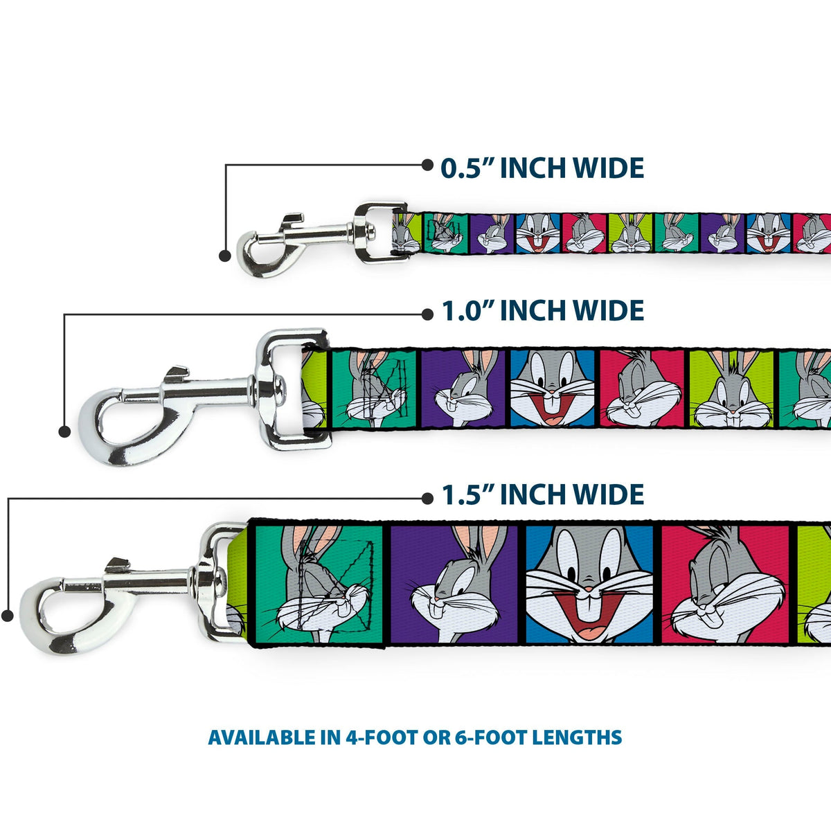 Dog Leash - Bugs Bunny Expression Blocks Multi Color 