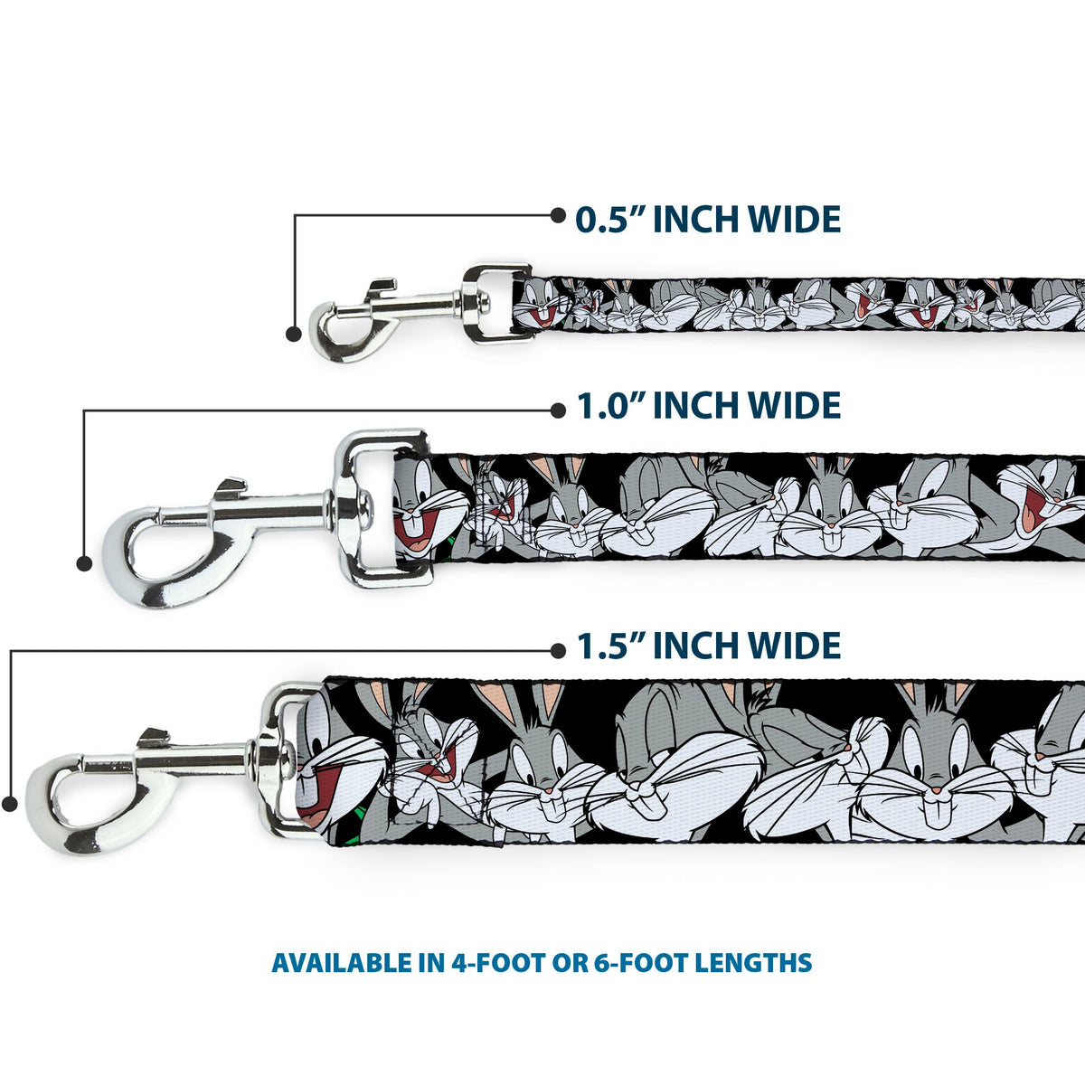 Dog Leash - Bugs Bunny CLOSE-UP Poses Black 
