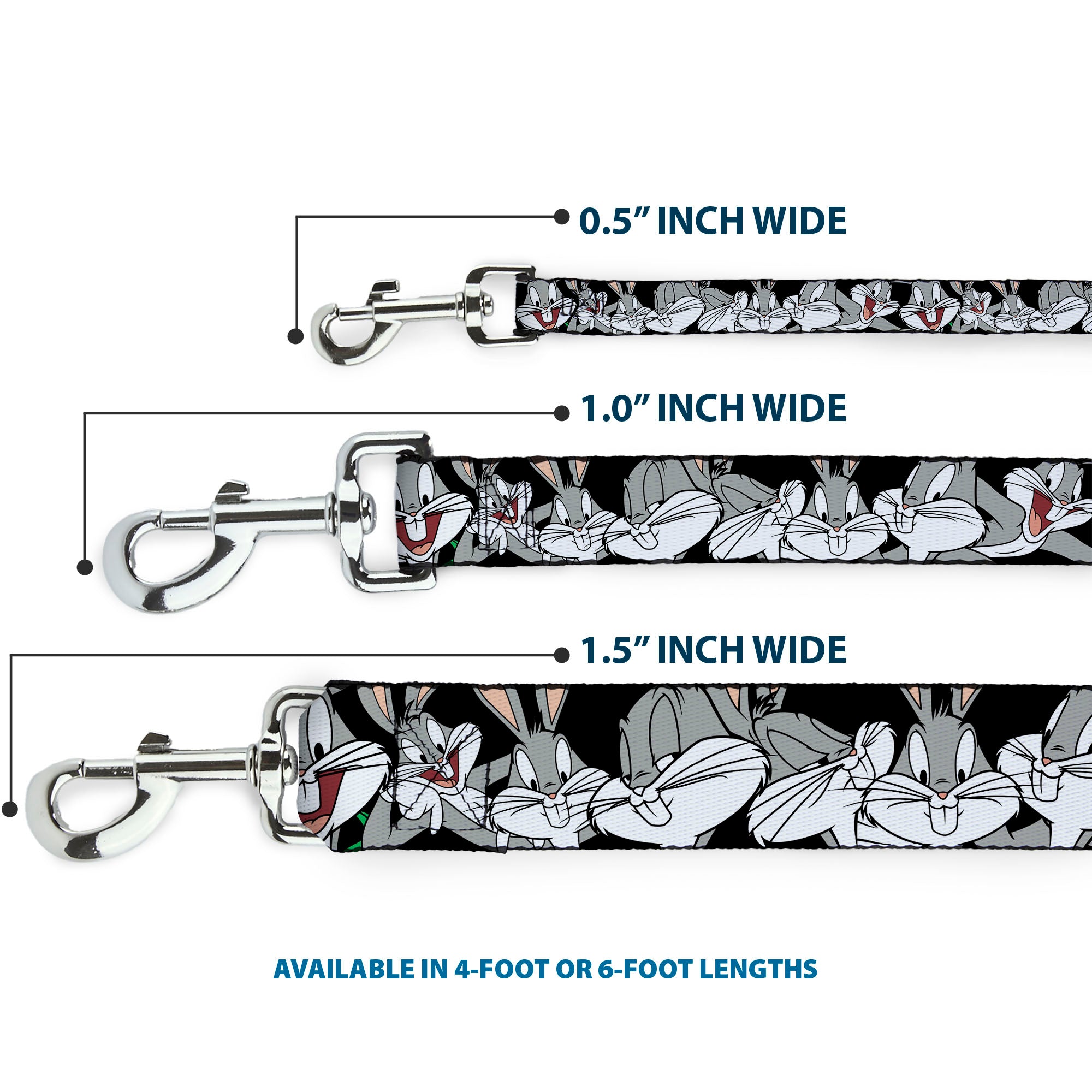 Dog Leash - Bugs Bunny CLOSE-UP Poses Black 