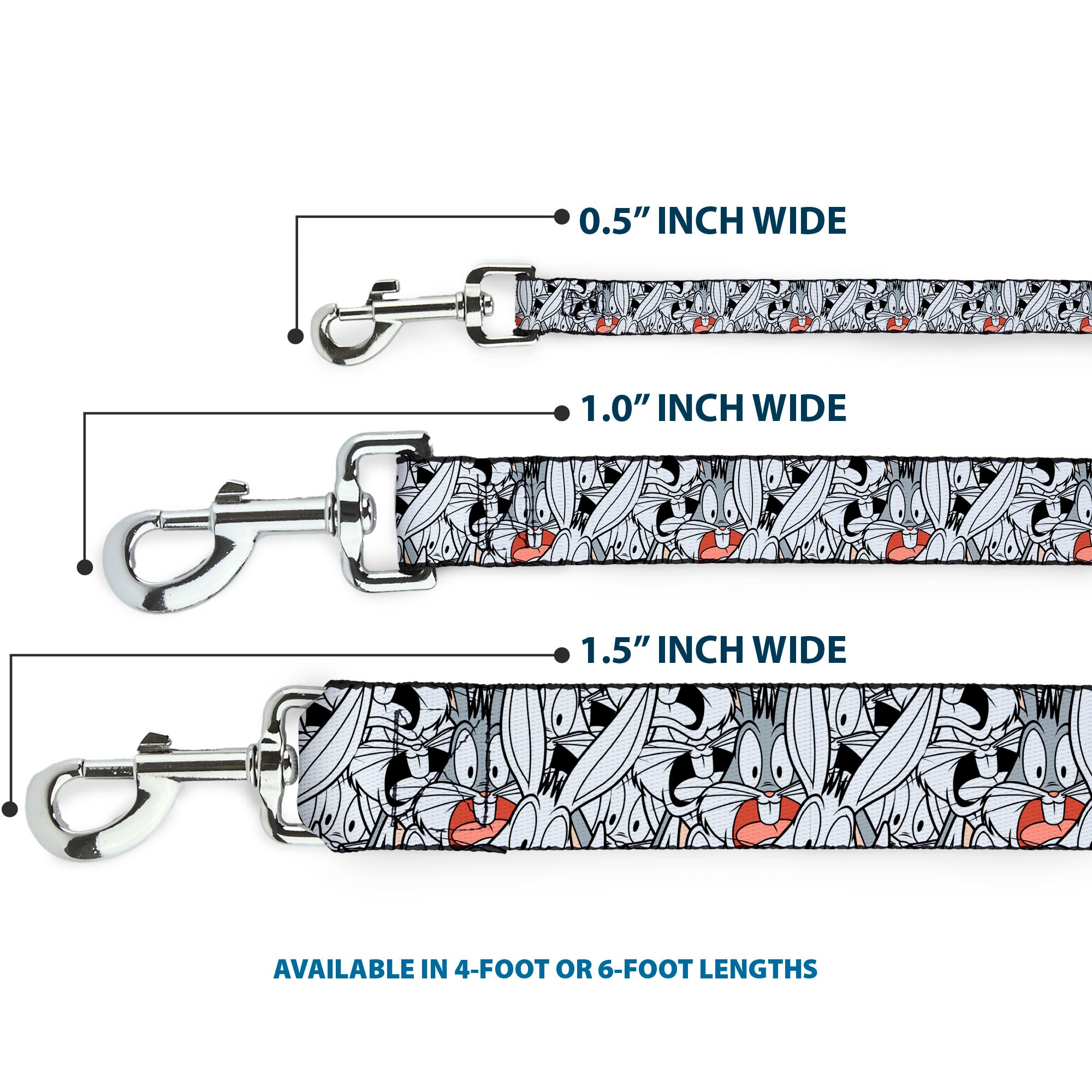 Dog Leash - Bugs Bunny Expressions Stacked White/Black/Gray