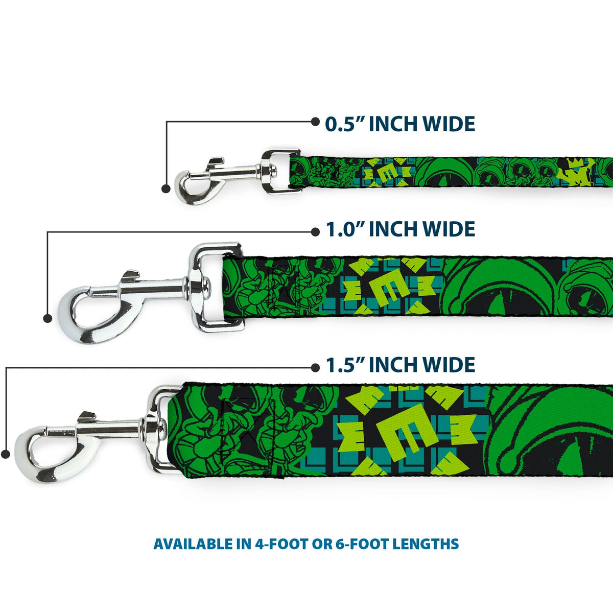 Dog Leash - MARVIN THE MARTIAN w/Poses Black/Turquoise 