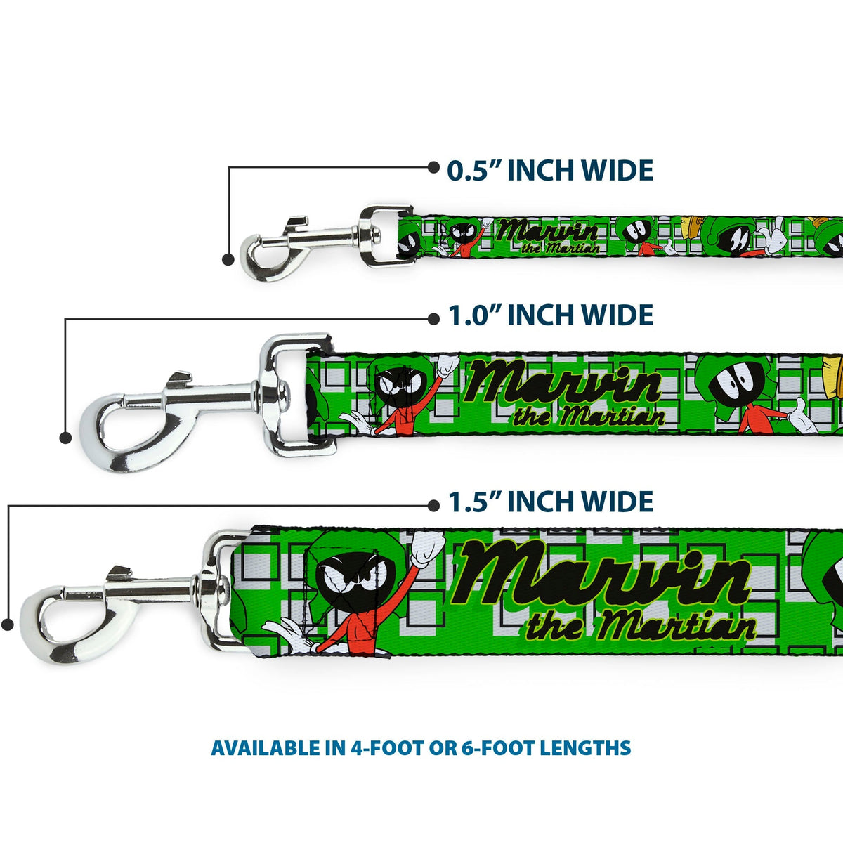 Dog Leash - MARVIN THE MARTIAN w/Poses White/Green 