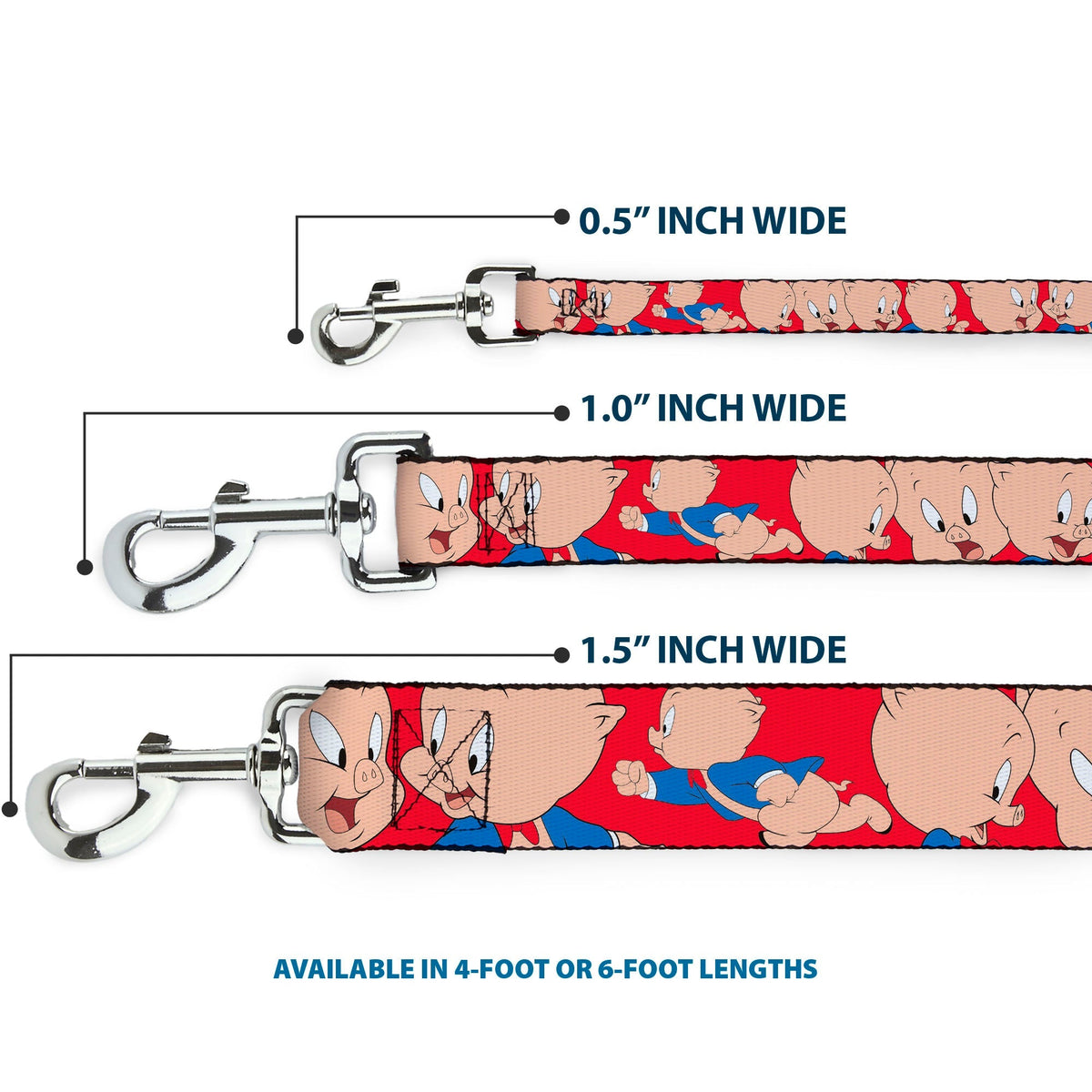 Dog Leash - Porky Pig Expressions Red 