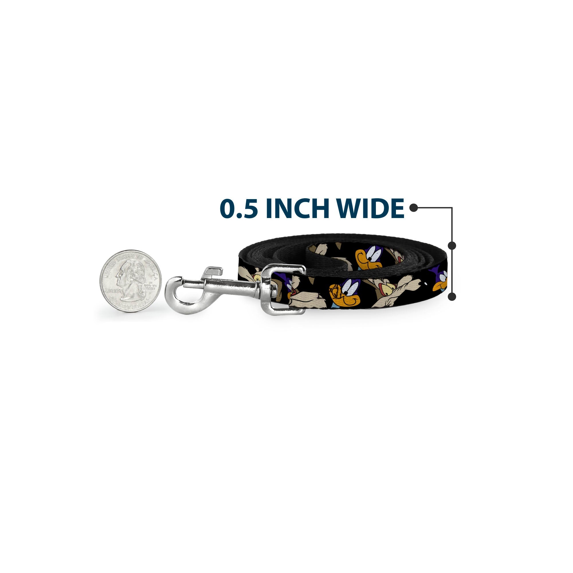 Dog Leash - Road Runner/Wile E. Coyote Expressions CLOSE-UP Black