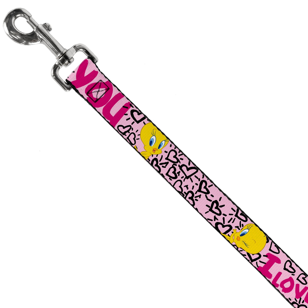 Dog Leash - Tweety Bird I LOVE YOU Pink/Black 