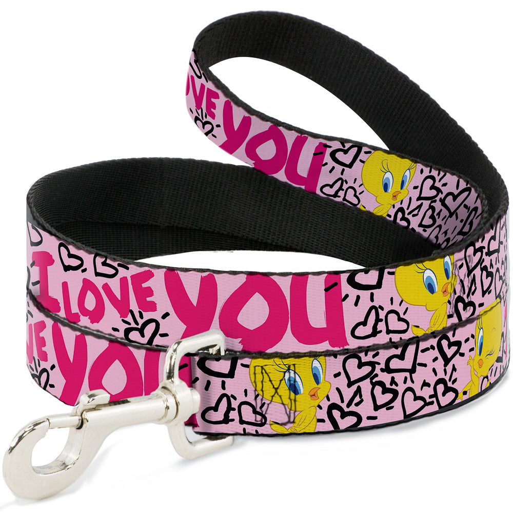 Dog Leash - Tweety Bird I LOVE YOU Pink/Black 