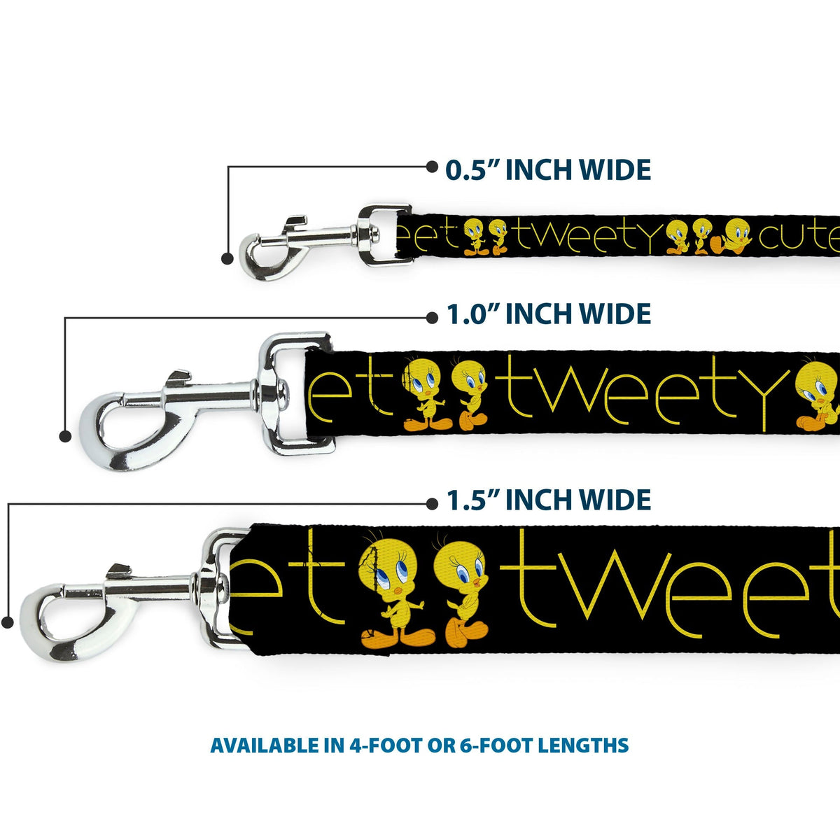Dog Leash - Tweety Bird Poses CUTE AND SWEET Black/Yellow 
