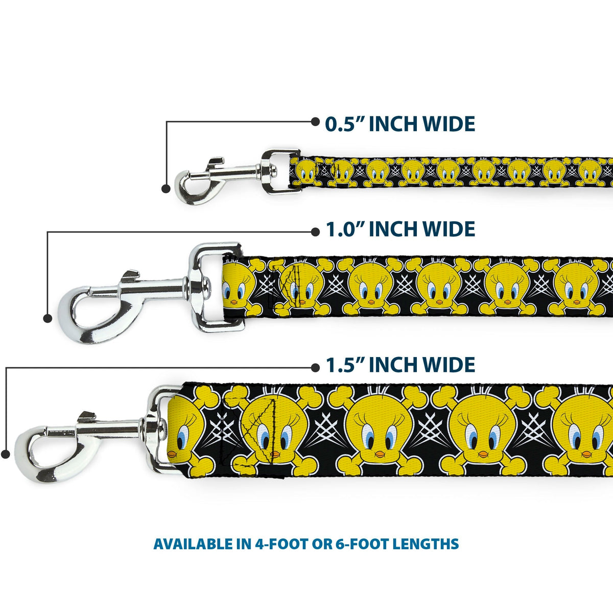 Dog Leash - Tweety Bird & Crossbones Black/White/Yellow 