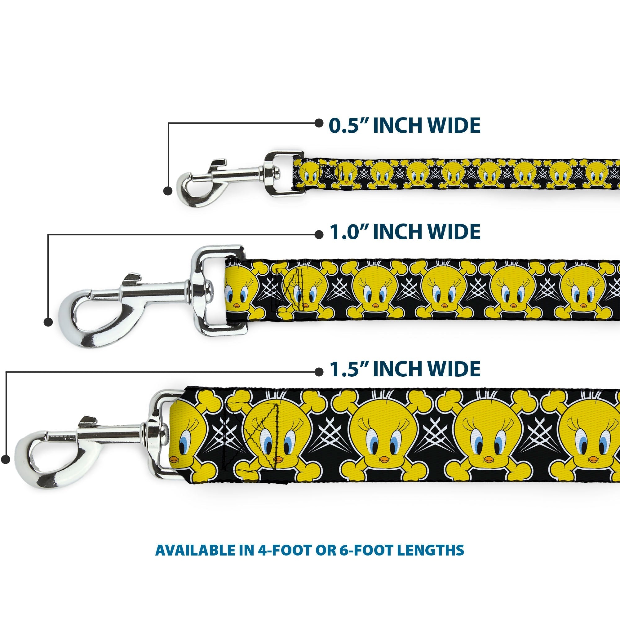 Dog Leash - Tweety Bird & Crossbones Black/White/Yellow 